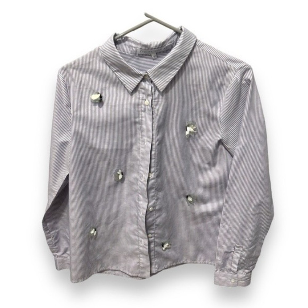 English Factory French Blue and White Striped Embellished Blouse